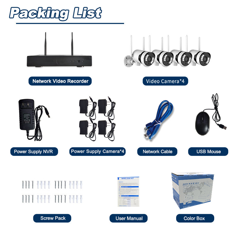 3MP 4 Channel Wireless WiFi Camera NVR Kit