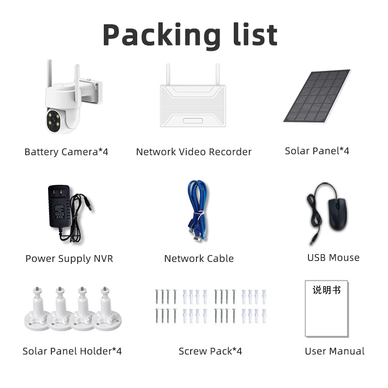 10.1 inch 4MP 4CH Battery Outdoor Solar Wireless Kit