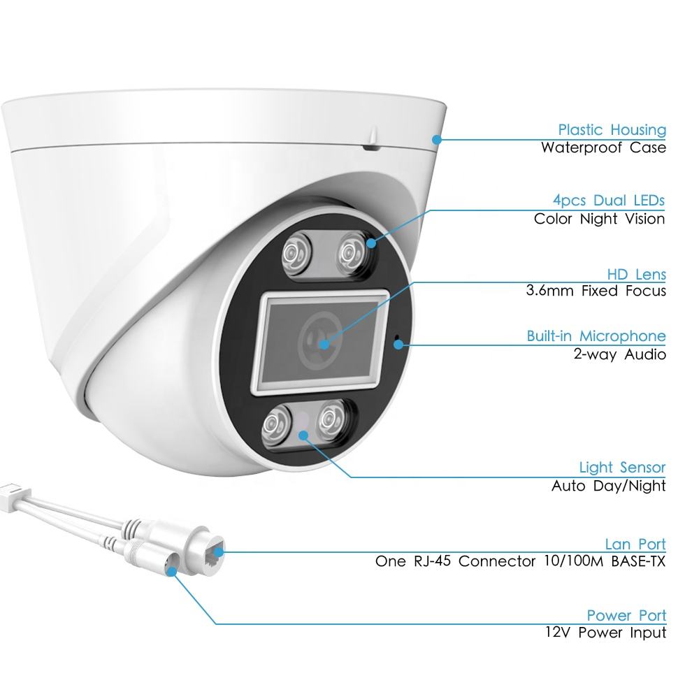 Indoor 4K 5MP 4MP POE Turret Smart Color Night Vision IP Camera