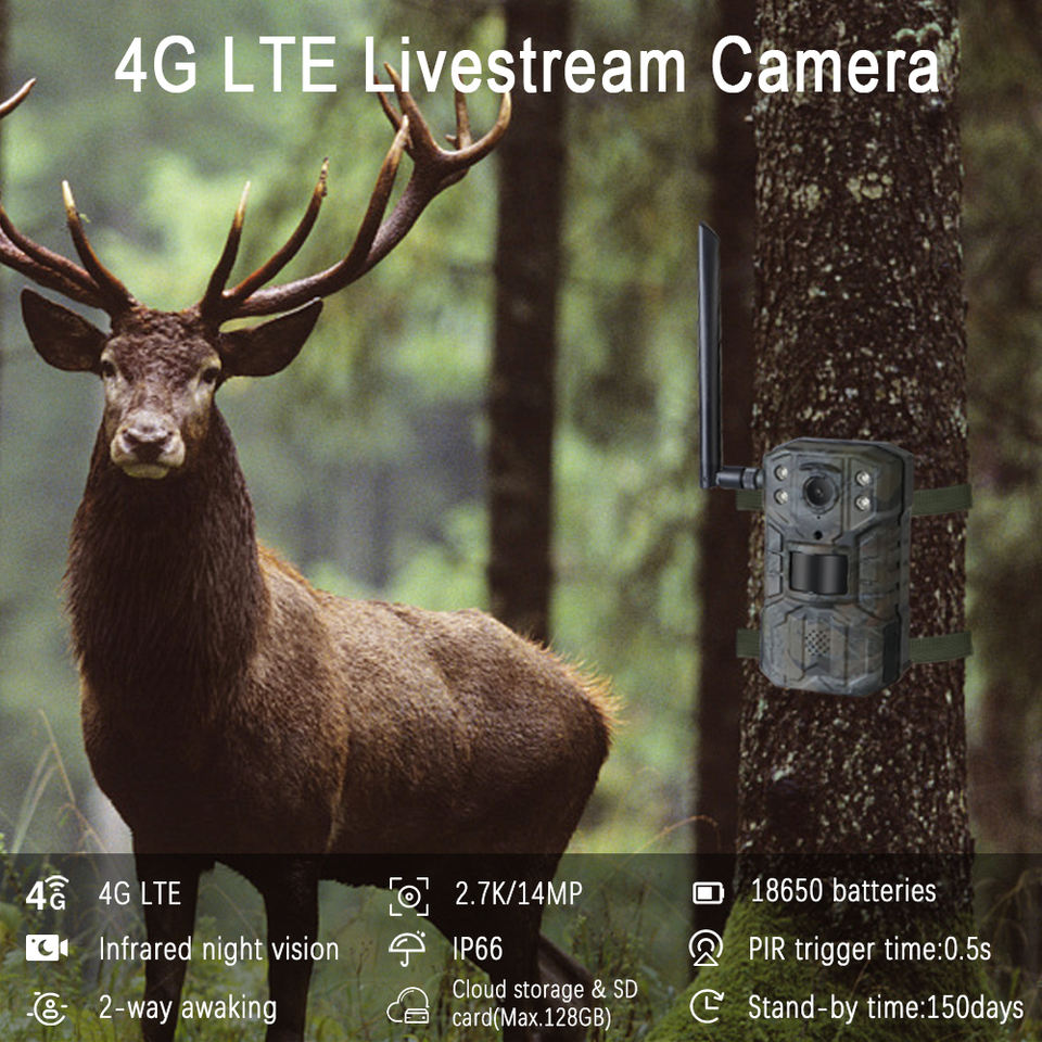 4G Lte 5db Signal Livestream Trail Camera 940 Infrared Light Rechargeable Long Battery Life Hunting Camera Wireless Game Camera